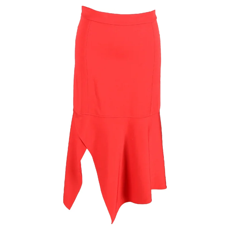 The Latest Trends Victoria Beckham Asymmetrical Midi Skirt in Red Acetate