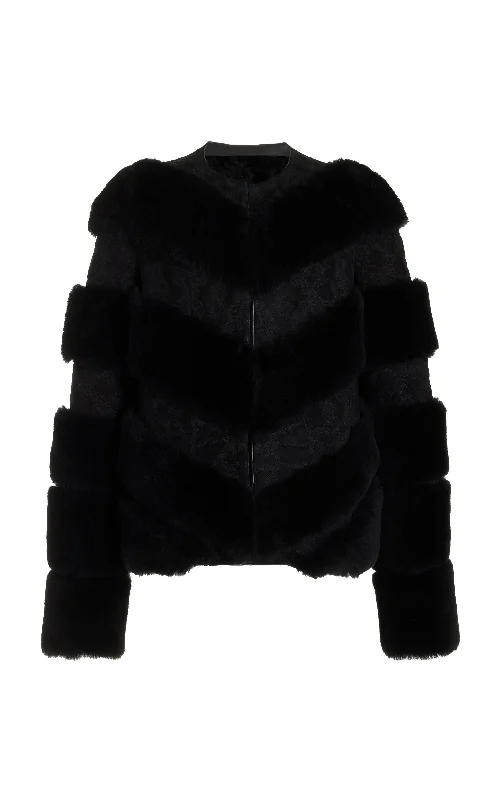 Ends Soon Carys Embroidered Jacket in Black Suede with Shearling