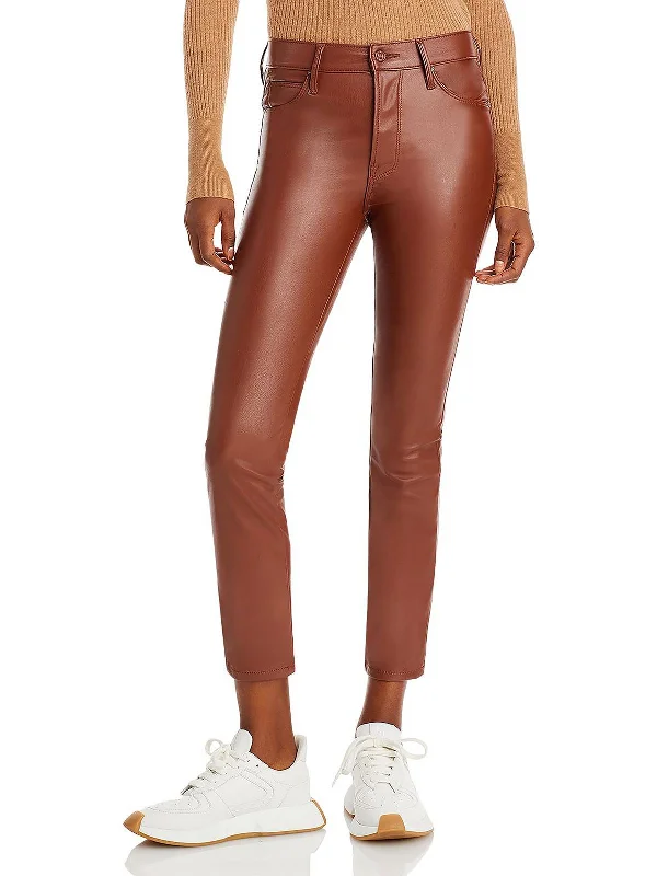 Limited Time Special Offer Dazzler Womens Faux Leather Mid-Rise Ankle Pants