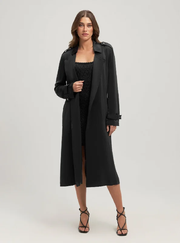 Wardrobe Upgrade Eco Black Micole Satin Trench Coat