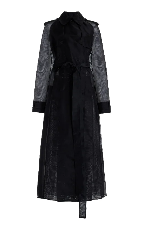 Everyday Basics Eithne Sheer Trench Coat in Black Silk Organza