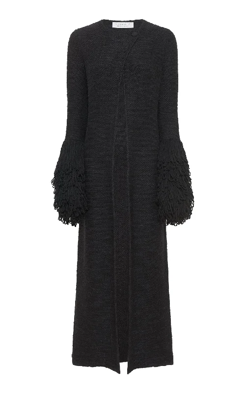 Top Deals Elete Knit Coat in Black Cashmere Silk