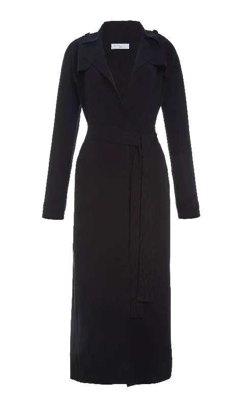 Limited Stock, Big Discounts Escamillo Knit Trench Coat in Black Merino Wool