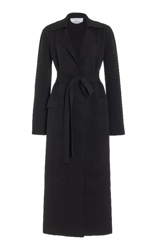 Exclusive Designer Collection Evan Knit Trench Coat in Black Wool