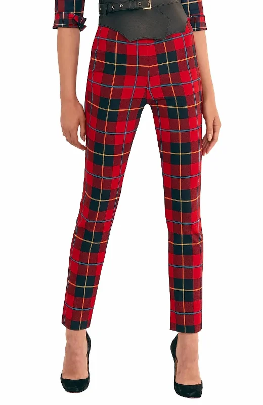 Lightweight Fabric Gripeless Pull On Pant - Plaidly Cooper In Red Multi/plaid