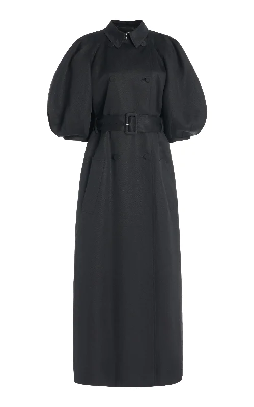 Special Offer For You Iona Trench Coat in Black Textured Linen