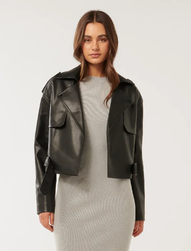 Trendy Threads Lorri Pu Cropped Trench Coat