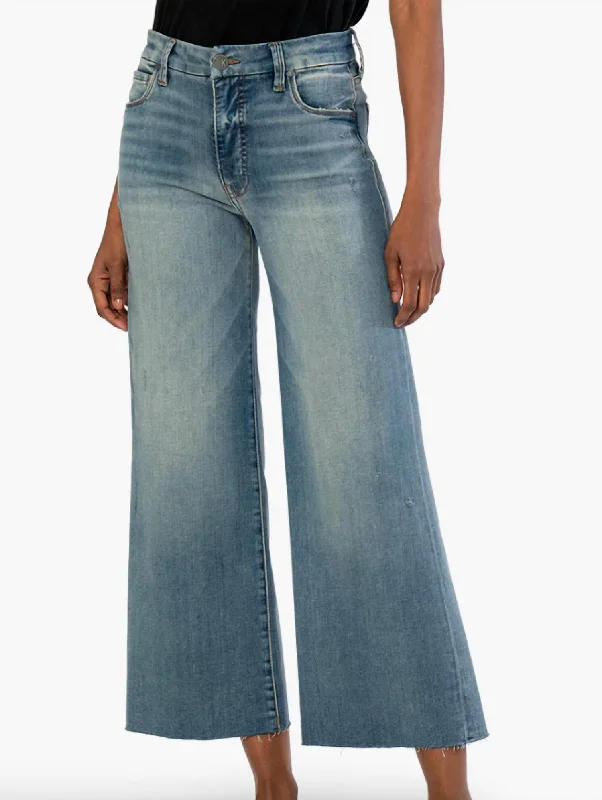 Current Trends Meg High Rise Fab Ab Wide Leg Raw Hem Jeans in Win Wash