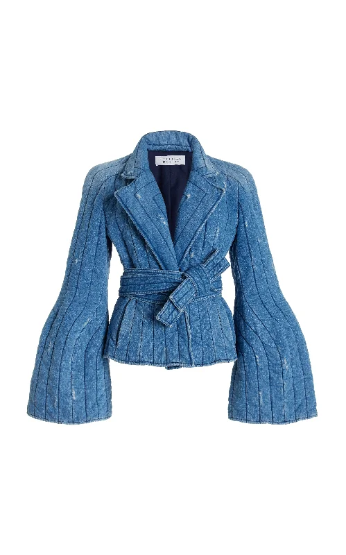 Elegant Style Merve Jacket in Light Blue Recycled Cotton Linen Denim