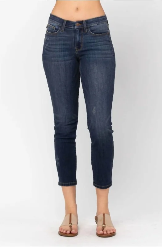 Mega Sale Mid Rise Cropped Relaxed Fit Denim Jean In Blue