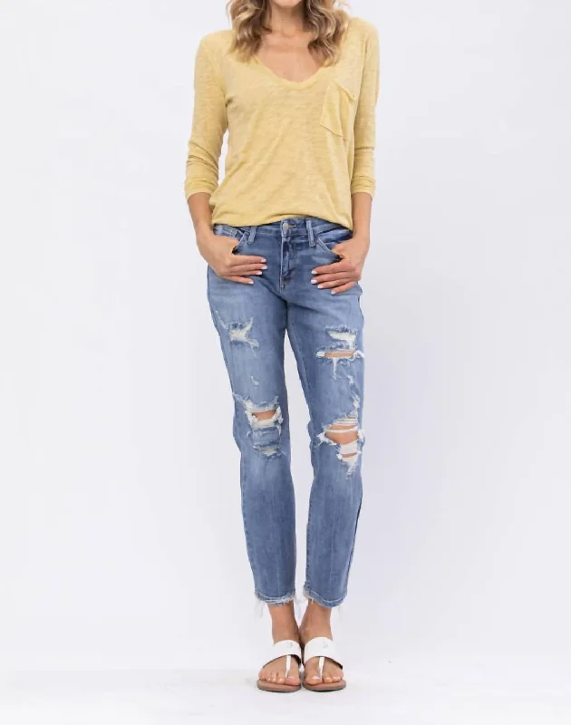 Best Sellers Mid Rise Destroyed Boyfriend Jean In Blue