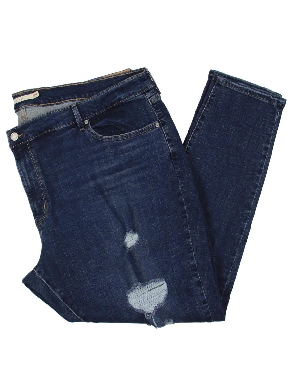 End Of Month Blowout Plus 711 Womens Ripped Dark Wash Skinny Jeans