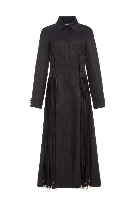 Crazy Price Slashing Torres Fringe Coat in Black Textured Linen