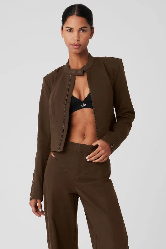 Dive Into Trendy Styles Cropped Full Throttle Moto Jacket - Espresso