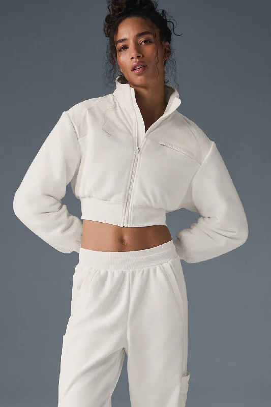 Daily Deals Polar Fleece Cropped Wintry Mix Jacket - Ivory