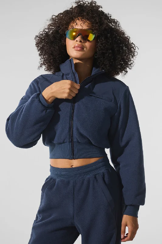 Discount Extravaganza Polar Fleece Cropped Wintry Mix Jacket - Navy