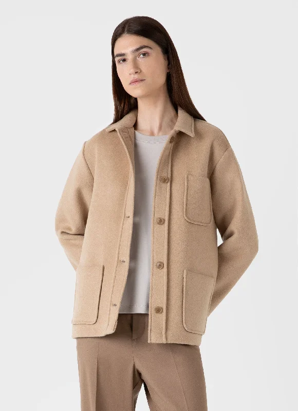 Fashion Forward Women's Double Faced Twin Pocket Jacket in Light Camel