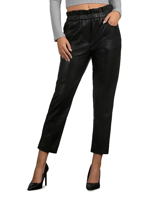 Massive Selection Sale Womens Faux Leather Flat Front Paperbag Pants