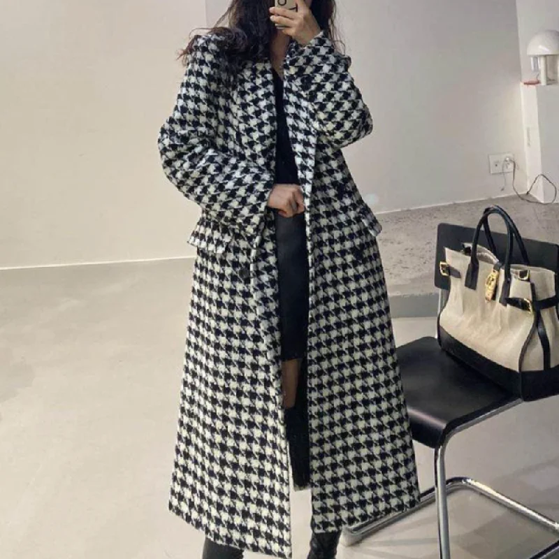 Wardrobe Update Womens Houndstooth Pattern Long Coat