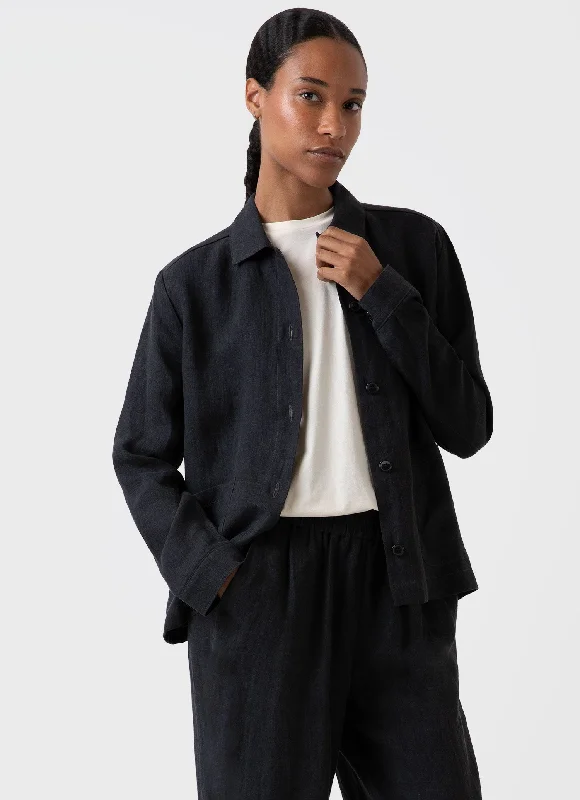 Coastal Beach - Inspired Style Women's Linen Twin Pocket Jacket in Black