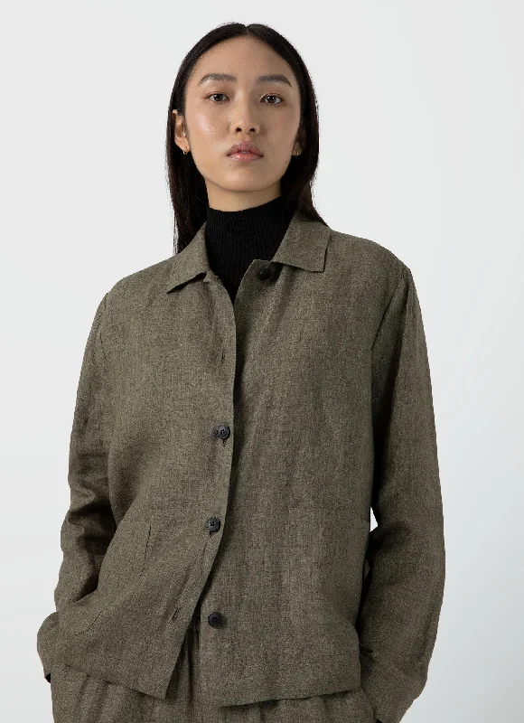 Casual Elegance Women's Linen Twin Pocket Jacket in Khaki