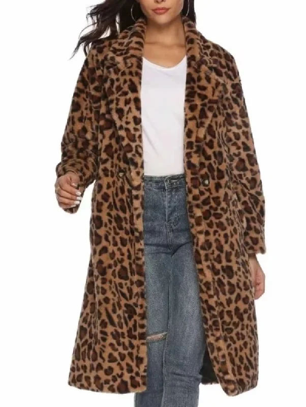 Stylish Women's Apparel Womens Mid Length Leopard Print Coat