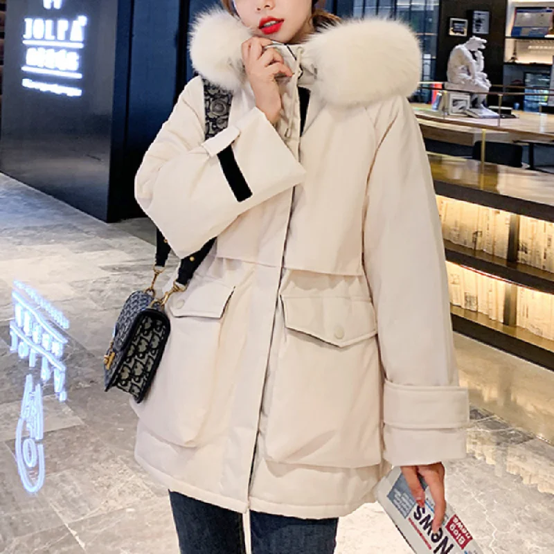 Limited Styles Womens Mid Length Zipper Coat with Furry Hood