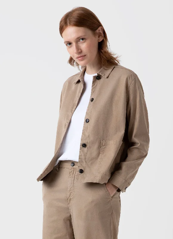 Vintage Fashion Women's Twin Pocket Jacket in Stone