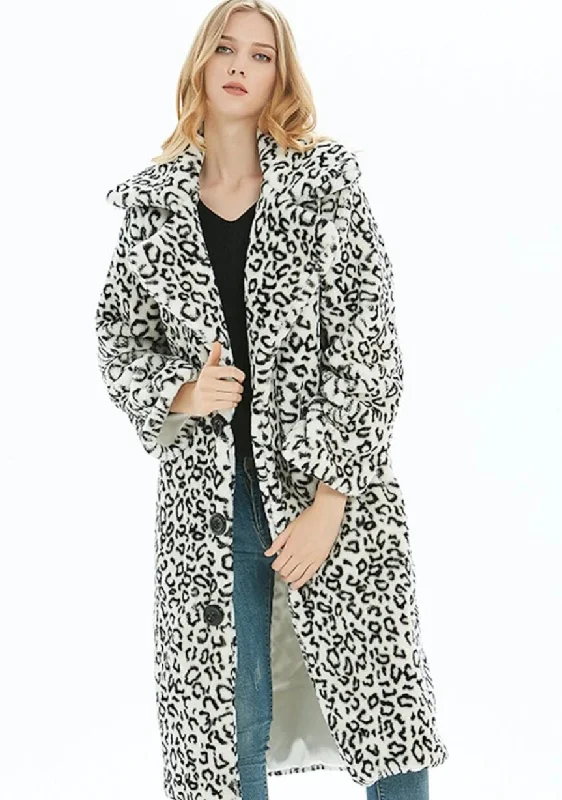 Classic Women's Fashion Womens White Leopard Print Long Coat